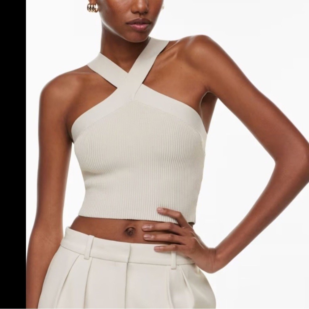 Aritzia Babaton Sculpt Crossover Crop Top Size‎ Large Ivory Y2K 90s Coquette